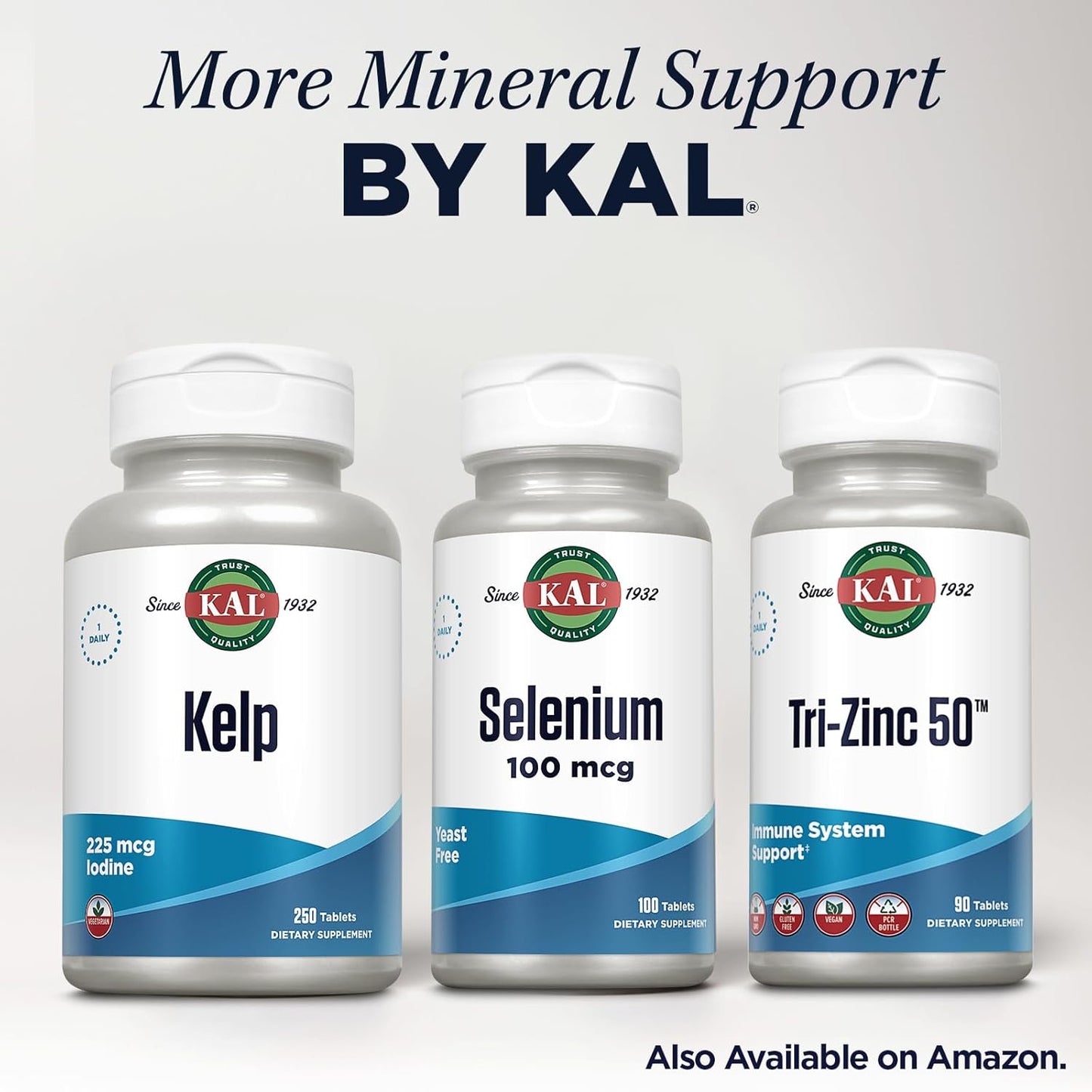 250 Count KAL 225 Mcg Kelp Iodine Tablets - Natural Iodine Supplement for Thyroid Health