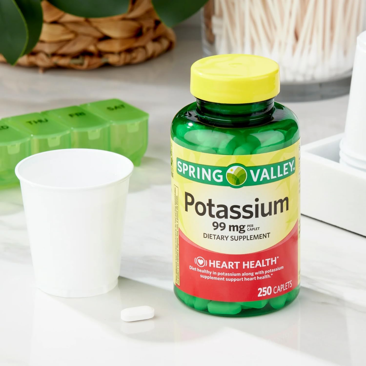 250 Count Potassium Caplets for Heart Health - 99 mg Supplement Pack of 1