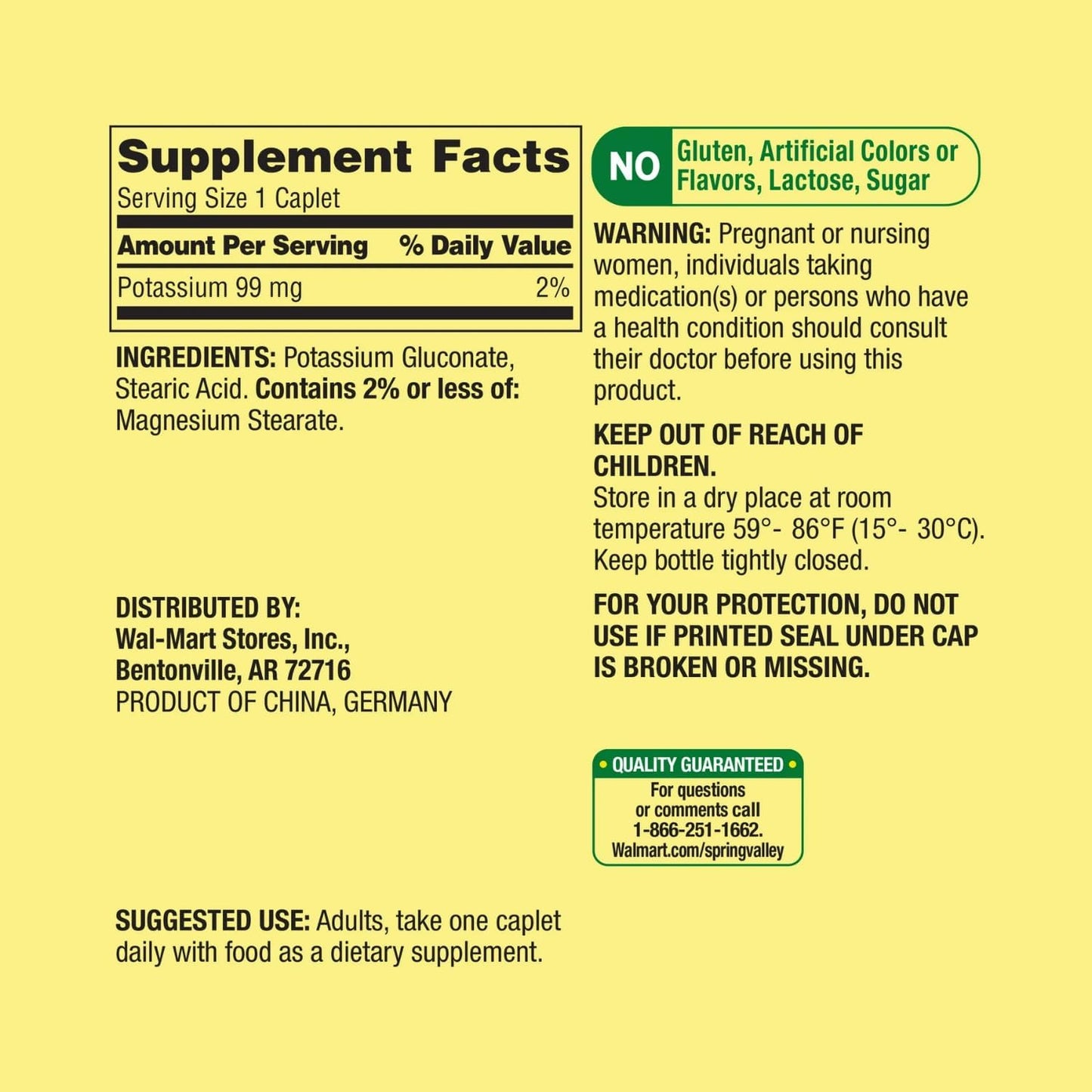 250 Count Potassium Caplets for Heart Health - 99 mg Supplement Pack of 1
