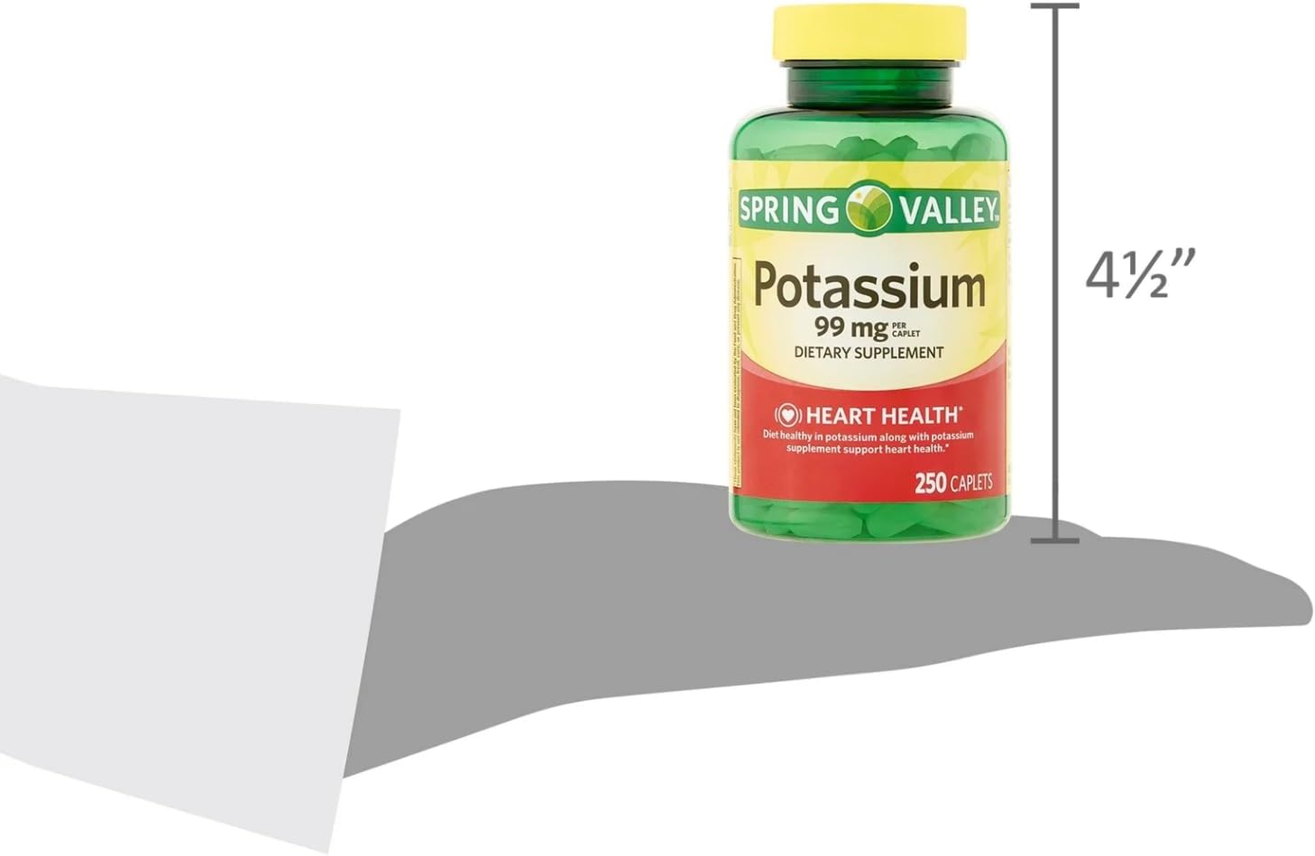250 Count Potassium Caplets for Heart Health - 99 mg Supplement Pack of 1