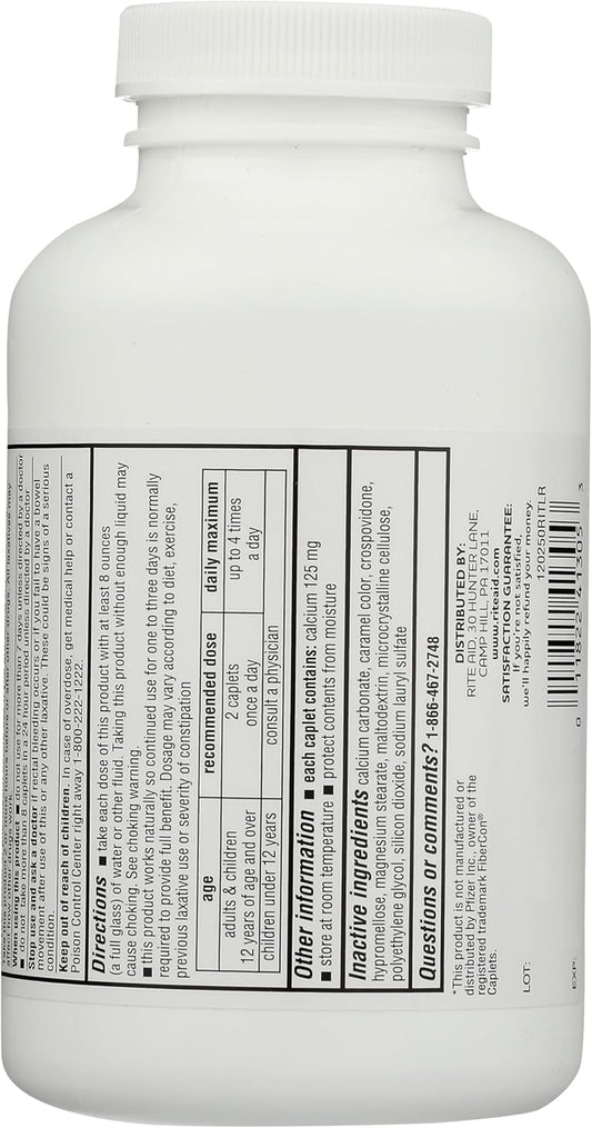 250 Count Rite Aid Fiber Therapy Caplets, Calcium Polycarbophil 625mg - Laxatives for Adults with Constipation