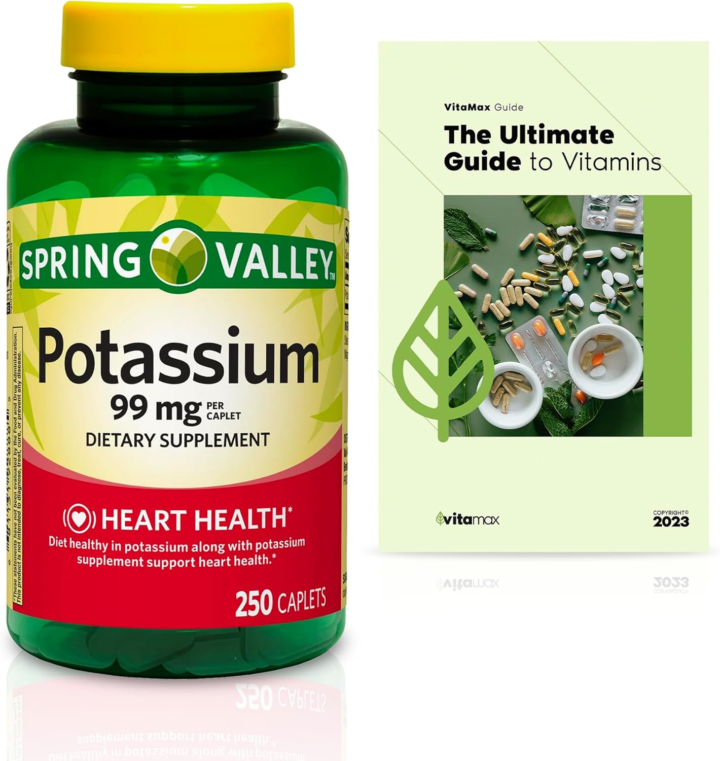 250 Count Spring Valley Potassium Heart Health Supplement + VitaMax Vitamin Guide (8 Month Supply)