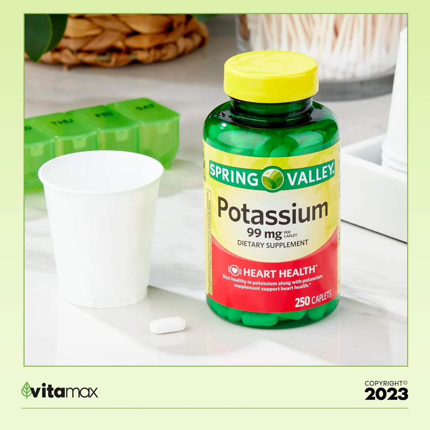 250 Count Spring Valley Potassium Heart Health Supplement + VitaMax Vitamin Guide (8 Month Supply)