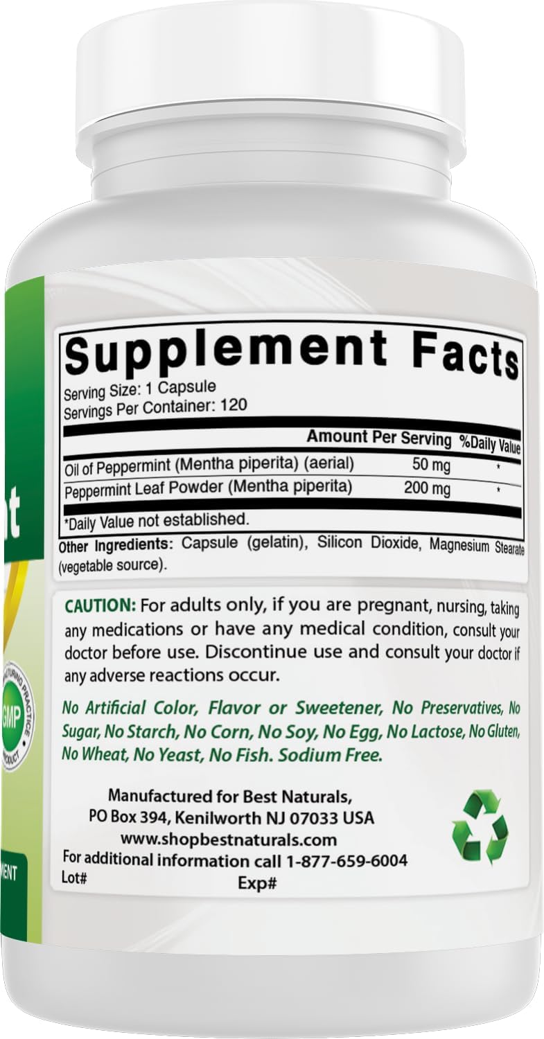 250 mg Peppermint Oil Dietary Supplement for Bowel Soothing - 120 Count by Best Naturals