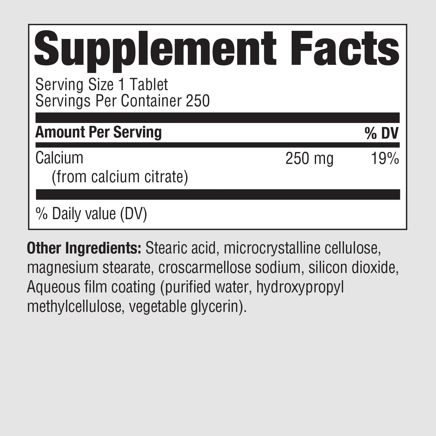 250 mg PureFormulas Calcium Citrate Tablets for Bone & Dental Health - Joint Support - Non-GMO - Men & Women Calcium Supplement