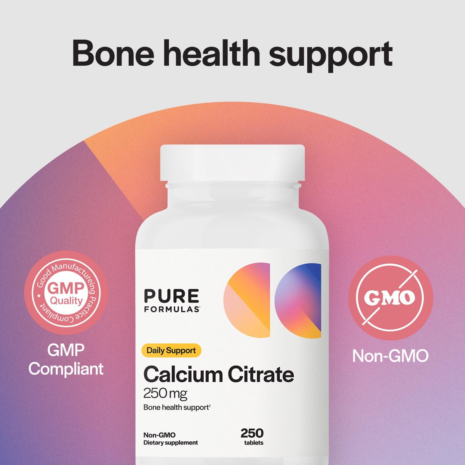 250 mg PureFormulas Calcium Citrate Tablets for Bone & Dental Health - Joint Support - Non-GMO - Men & Women Calcium Supplement