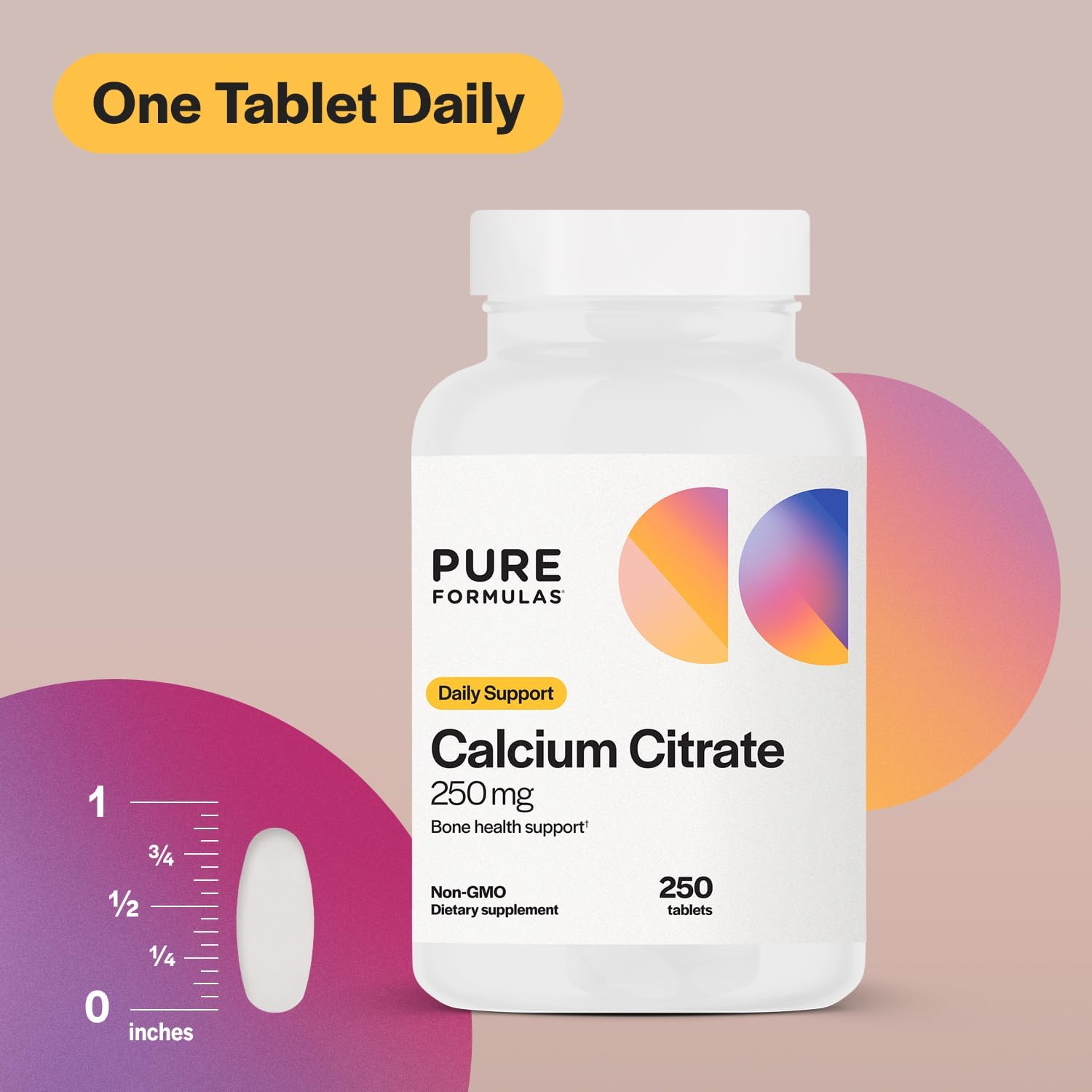 250 mg PureFormulas Calcium Citrate Tablets for Bone & Dental Health - Joint Support - Non-GMO - Men & Women Calcium Supplement
