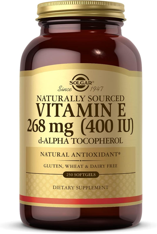250 Softgels of SOLGAR Vitamin E 268 mg (400 IU) - Naturally-Sourced d-Alpha Tocopherol - Gluten and Dairy Free - 250 Servings
