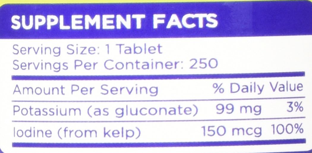 250 Tablets of Zenesis Labs Potassium Gluconate 99mg with Iodine from Kelp - Bulk Size
