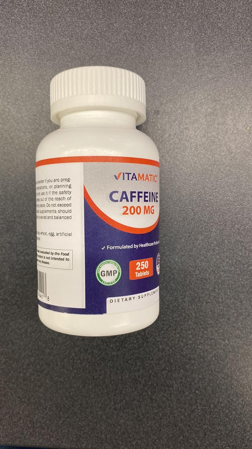 250 Vegetarian Tablets of Vitamatic Caffeine Pills with 200mg per Serving