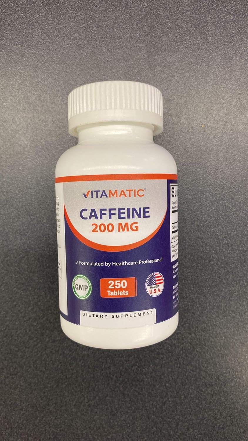 250 Vegetarian Tablets of Vitamatic Caffeine Pills with 200mg per Serving
