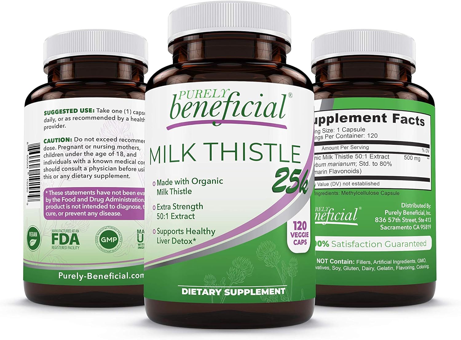 25,000 MG Strength Milk Thistle Capsules - 120 Vegan Pills - Liver Cleanse & Detox - Non-GMO - 4 Month Supply