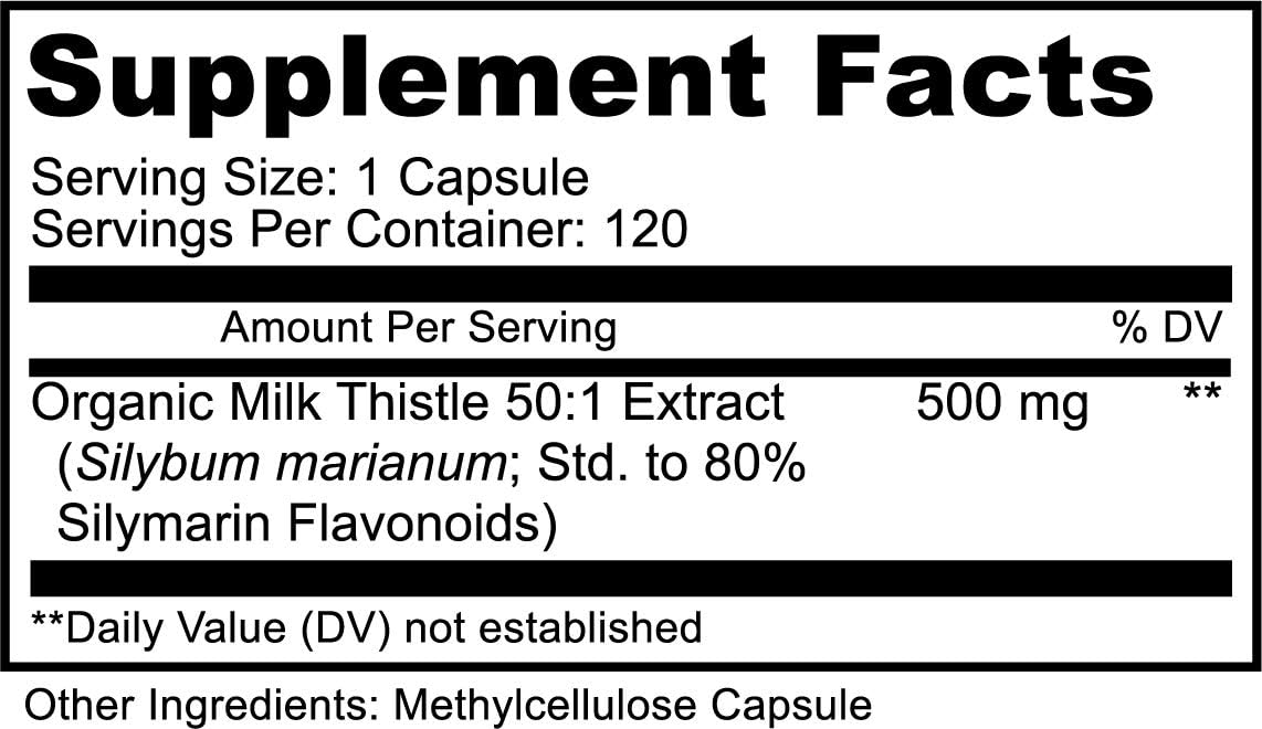 25,000 MG Strength Milk Thistle Capsules - 120 Vegan Pills - Liver Cleanse & Detox - Non-GMO - 4 Month Supply