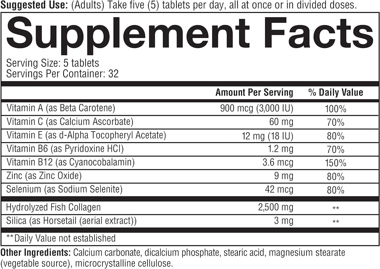 2,500mg Marine Collagen Tablets with Vitamin C & More - Skin Support - Highly Digestible
