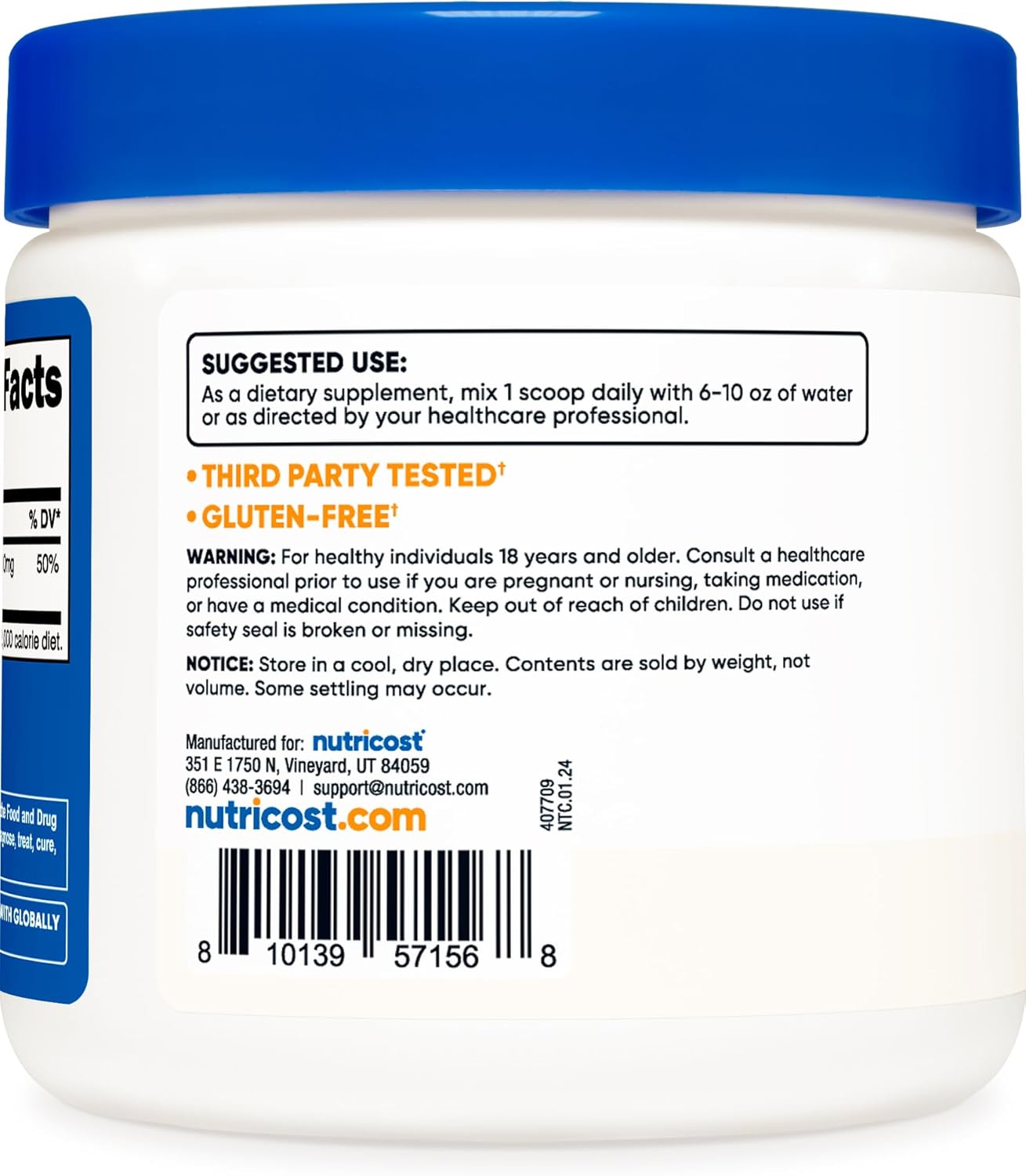 250g Nutricost Magnesium Glycinate Powder - Unflavored Formula