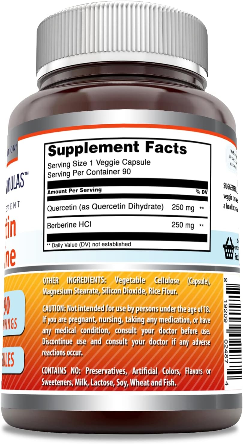 250mg Quercetin Berberine Supplement - 90 Veggie Capsules | Non-GMO, Gluten Free | Made in USA | Ideal for Vegetarians