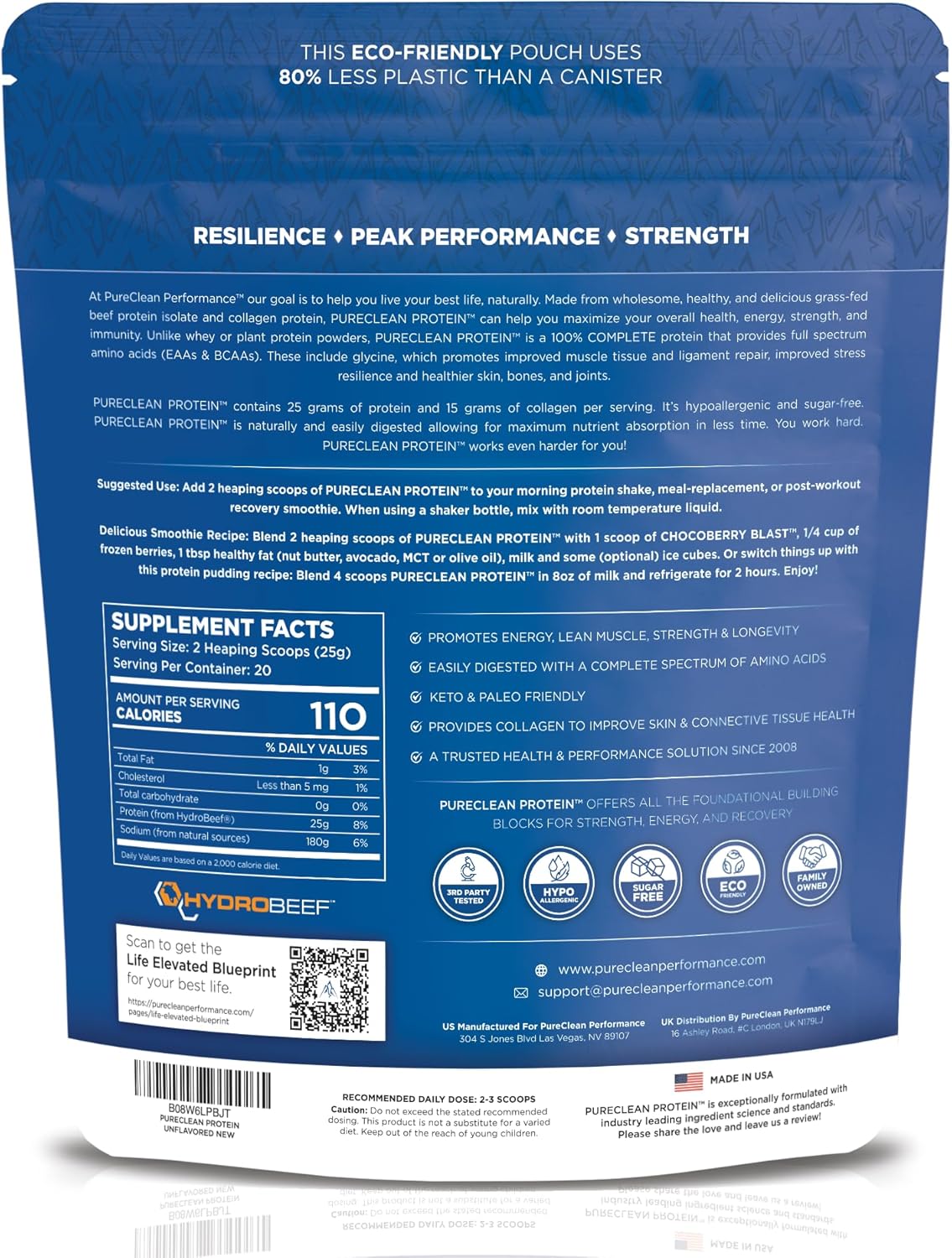 25G Organic Grass Fed Beef Bone Broth Protein Powder with Collagen Peptides - Paleo, Keto, Gluten-Free - 500g Unflavored