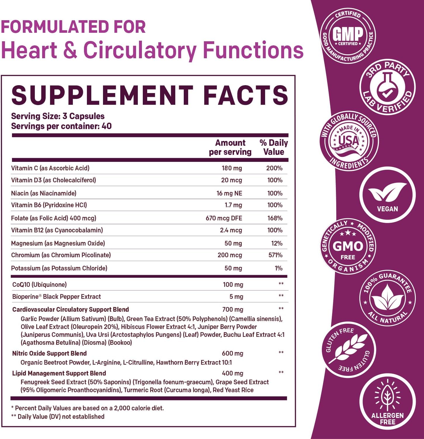 26-in-1 Nitric Oxide Supplement for Heart Health - Blood Pressure Support with Coq 10, Beet Root, Hawthorn Berry, Garlic - 2103mg (120 ct)