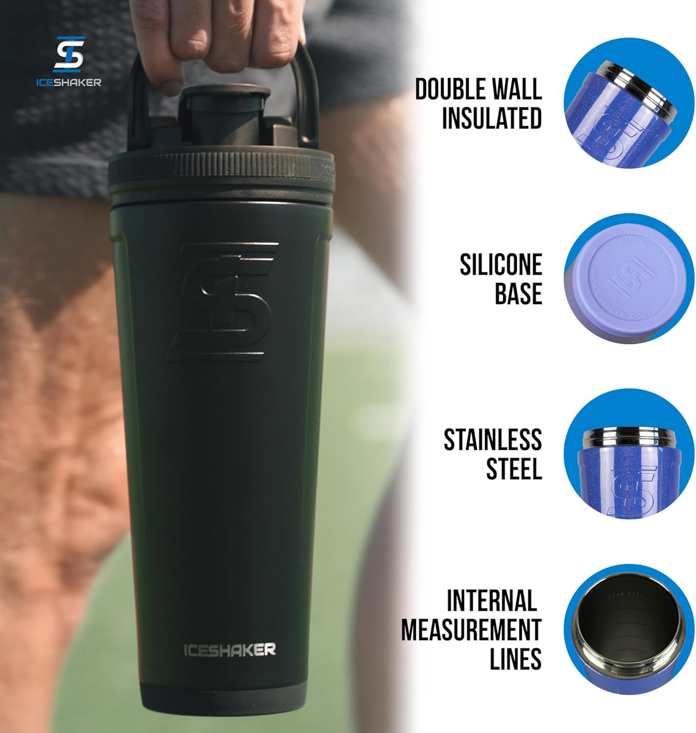26 Oz Stainless Steel Insulated Ice Shaker Bottle in Lilac Dreaming - Patented Agitator for Workouts, Smoothies, Sports - Reusable Gym Water Bottle