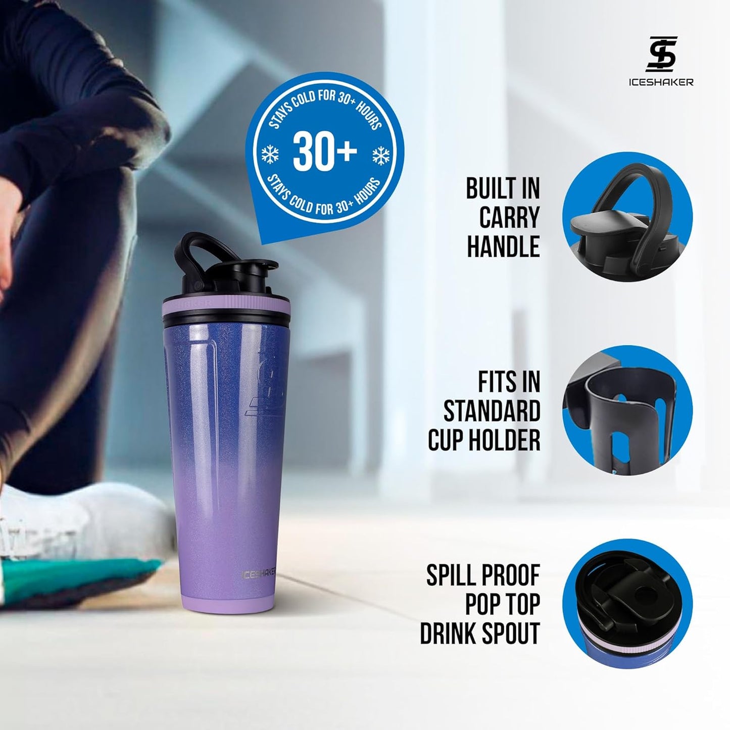 26 Oz Stainless Steel Insulated Ice Shaker Bottle in Lilac Dreaming - Patented Agitator for Workouts, Smoothies, Sports - Reusable Gym Water Bottle