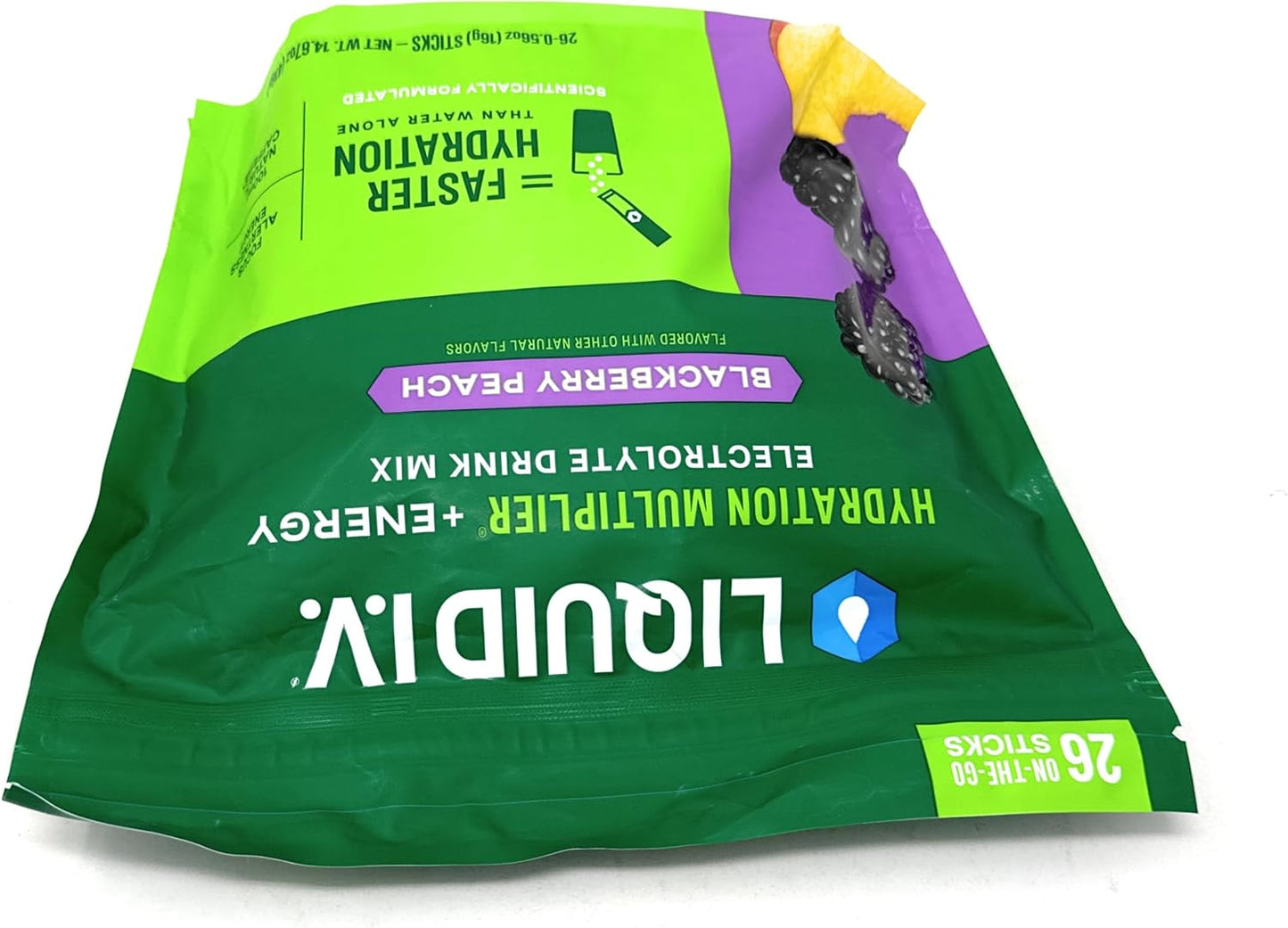 26 Pack Liquid I.V. Hydration Multiplier + Energy Drink Mix in BlackBerry Peach Flavor