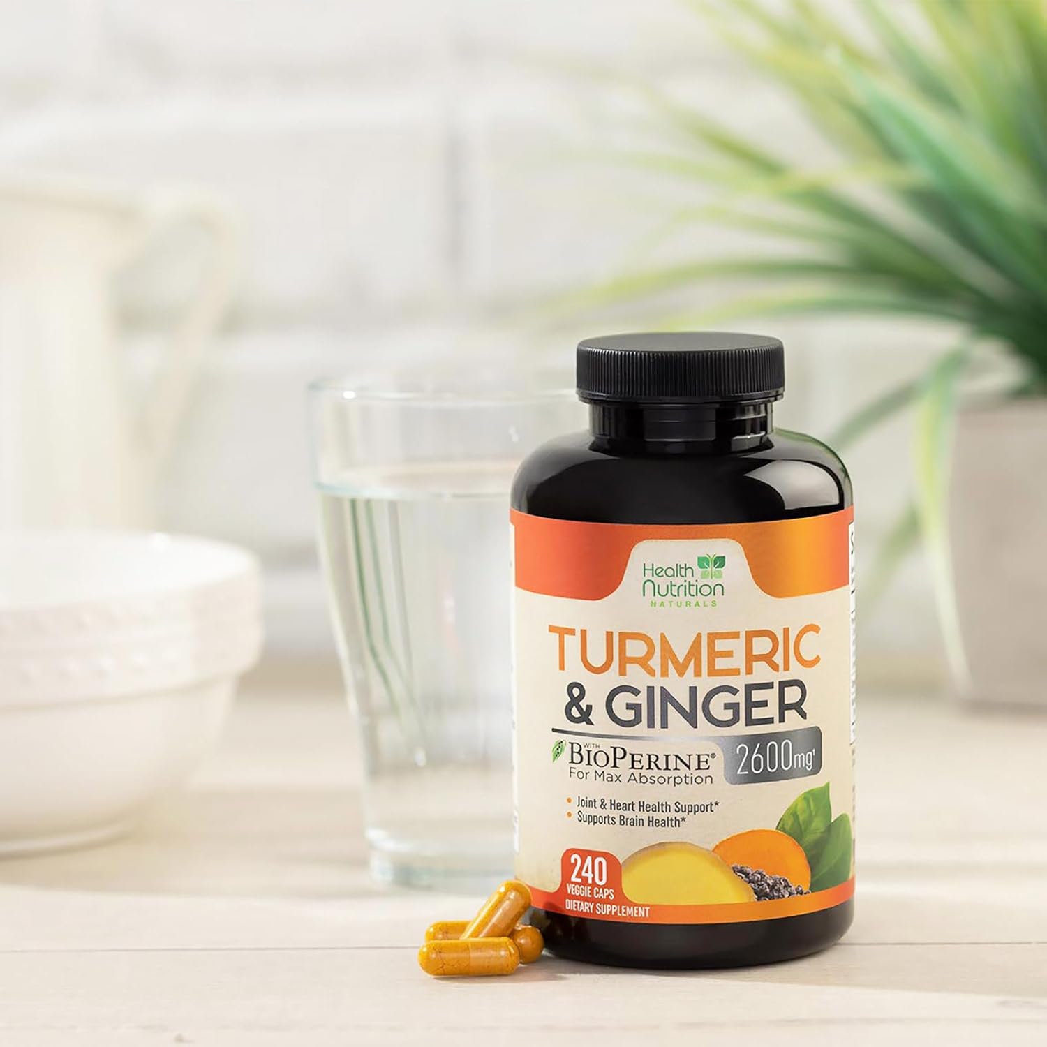 2600mg Turmeric Curcumin with BioPerine, Ginger & Black Pepper - Joint & Heart Support - 240 Capsules