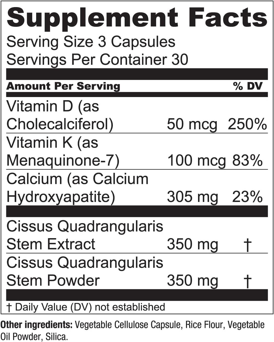 270 Capsules Essential Elements Bone Boost Bone Health Supplement with Vitamin D3, K2, and Cissus Quadrangularis for Bone Strength - 90 Day Supply - Pack of 3