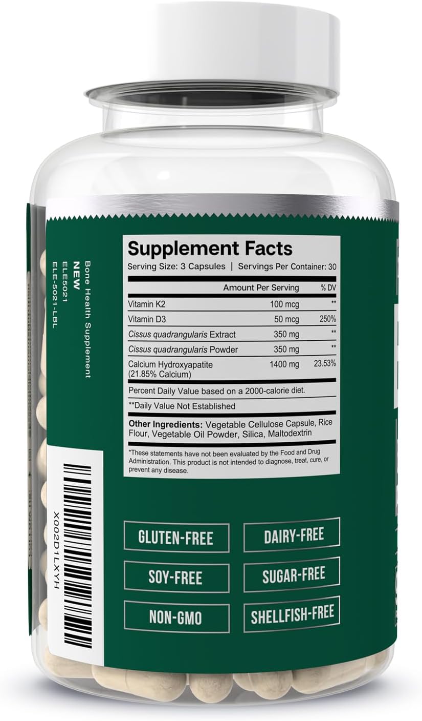 270 Capsules Essential Elements Bone Boost Bone Health Supplement with Vitamin D3, K2, and Cissus Quadrangularis for Bone Strength - 90 Day Supply - Pack of 3