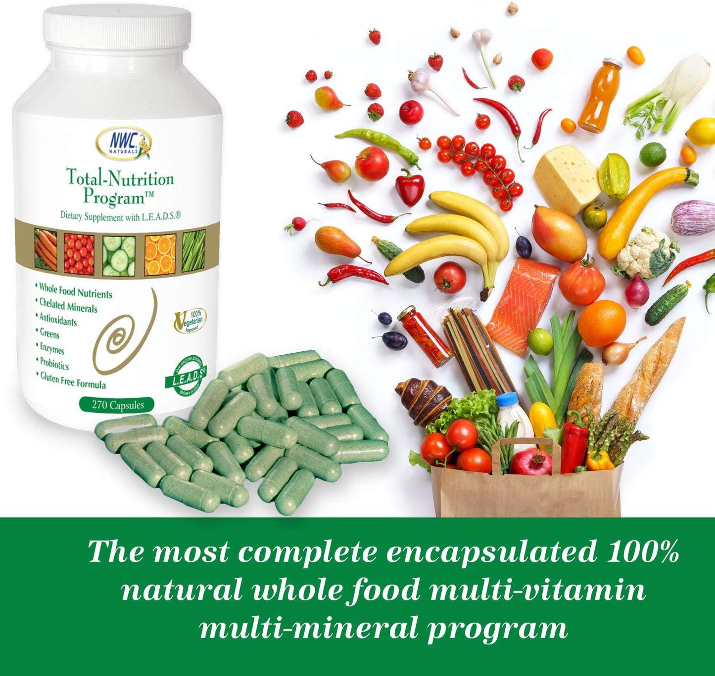 270 Capsules NWC Naturals Total-Nutrition Multivitamin with Enzymes, Prebiotics & Probiotics - Vegetarian Whole Food Vitamins for Men & Women
