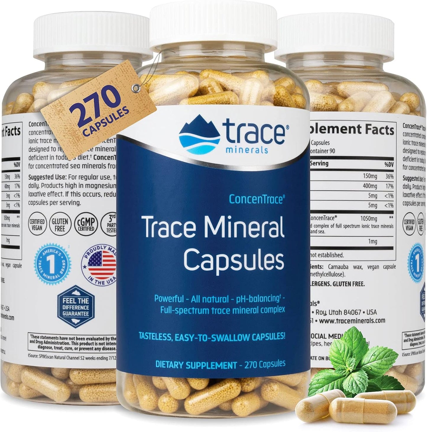 270 Low-Sodium ConcenTrace Capsules for Bone Health & Energy Boost - Electrolyte Support & Hydration Supplement - 90 Servings