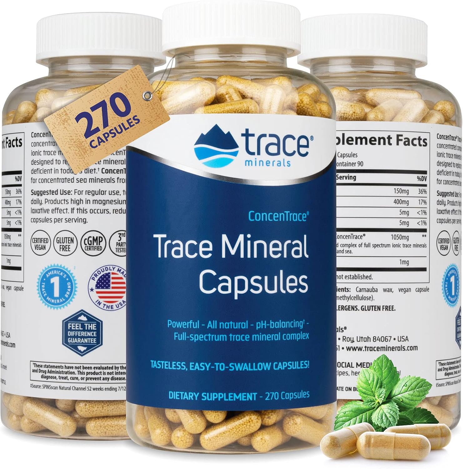 270 Low-Sodium ConcenTrace Capsules for Bone Health & Energy Boost - Electrolyte Support & Hydration Supplement - 90 Servings