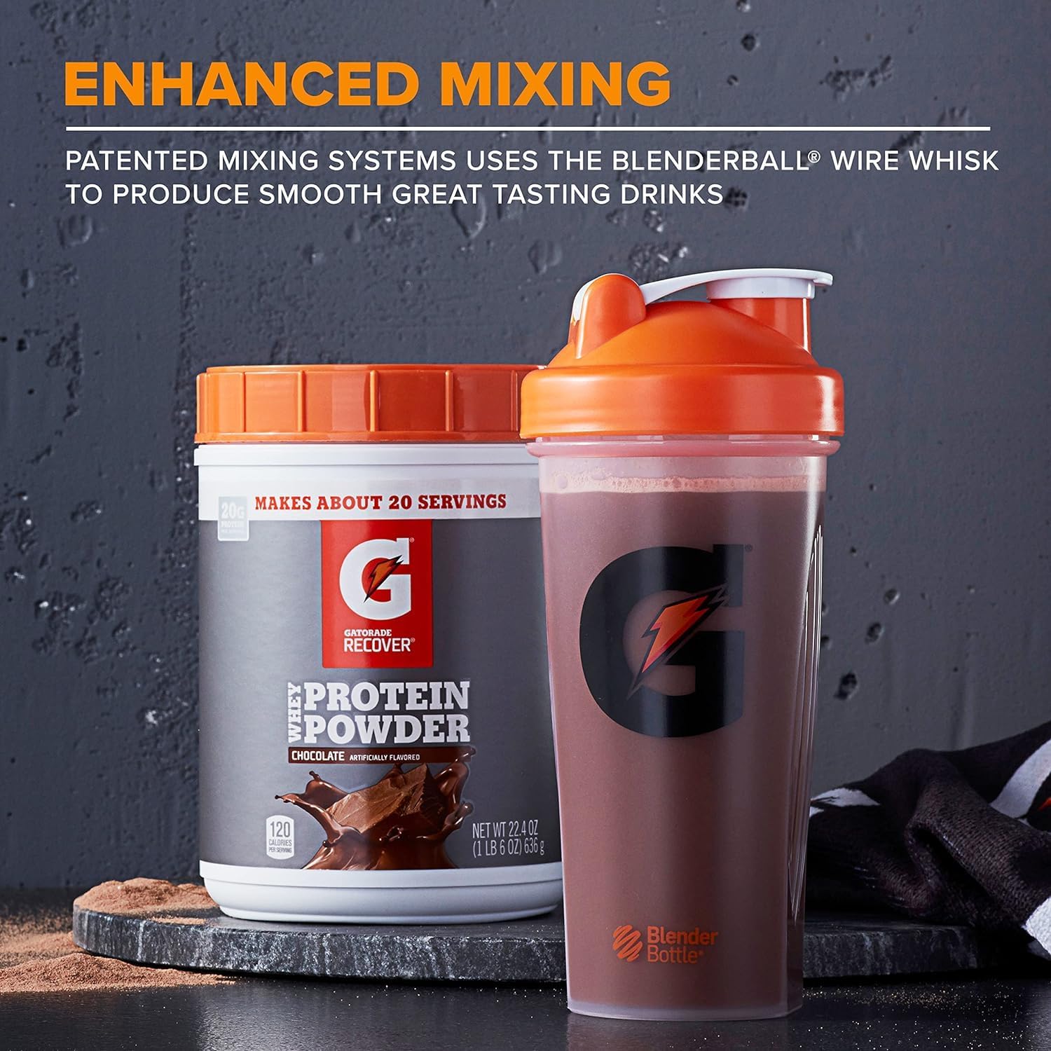 28 Ounce Gatorade Shaker Bottle & Chocolate Whey Protein Powder Bundle for Gym