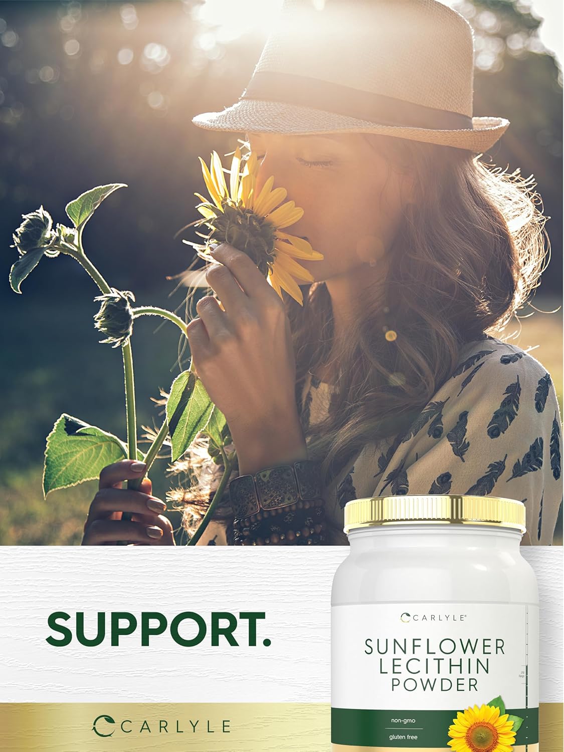 2lb Carlyle Sunflower Lecithin Powder - Unflavored, Rich in Phosphatidylcholine - Vegetarian, Soy Free, Non-GMO, Gluten Free