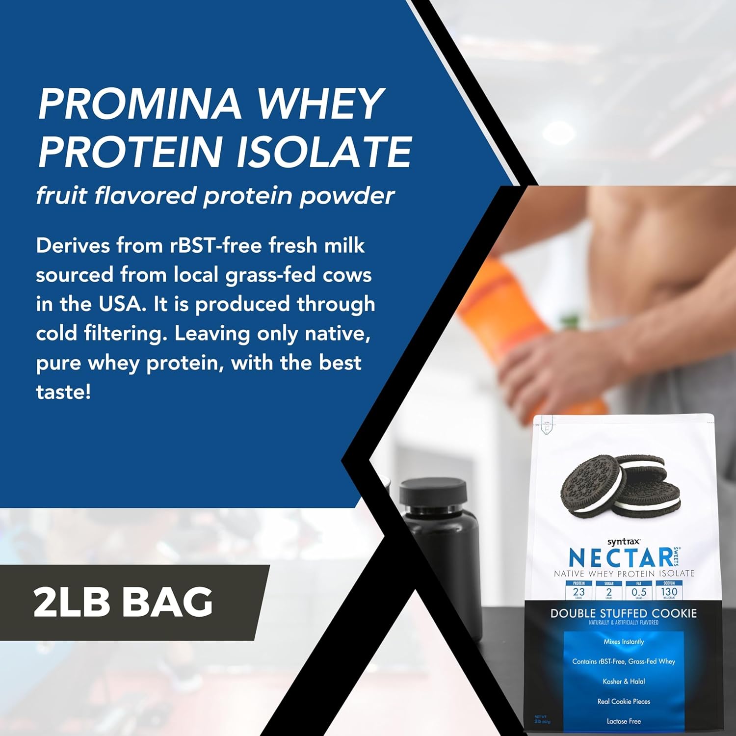 2lb Double Stuffed Cookie Flavor Nectar Sweets Whey Isolate Protein Powder Bundle with Free Worldwide Nutrition Keychain - Gluten and Lactose-Free