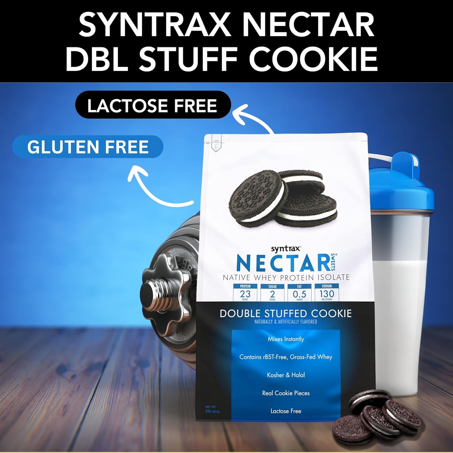 2lb Double Stuffed Cookie Flavor Nectar Sweets Whey Isolate Protein Powder Bundle with Free Worldwide Nutrition Keychain - Gluten and Lactose-Free