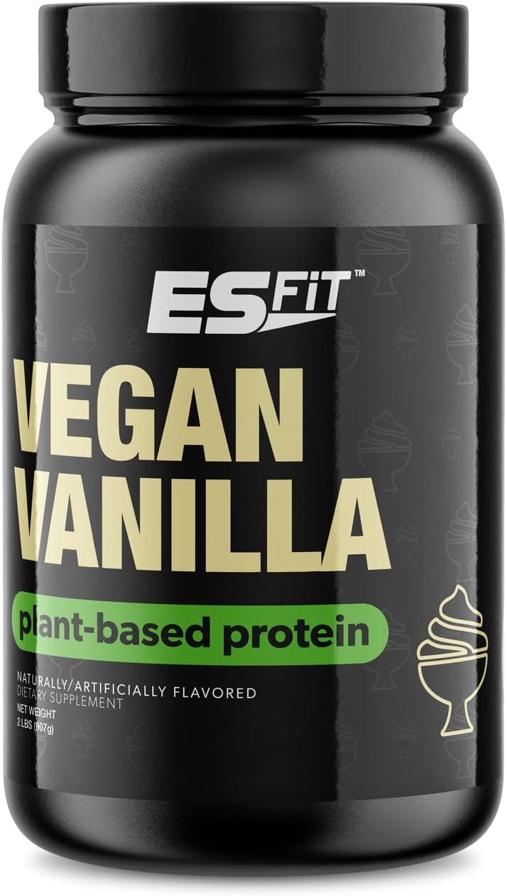 2lb ES FIT Plant Based Protein Powder - 20g Protein for Post-Workout Muscle Recovery - Smooth Vanilla Flavor - Tested & Certified