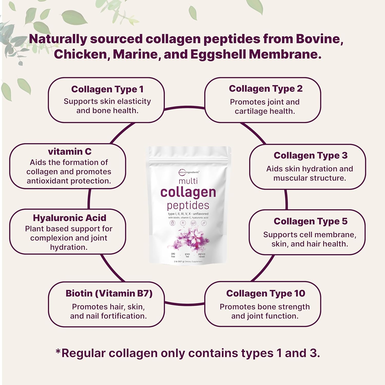2lb Multi Collagen Protein Powder with Biotin, Hyaluronic Acid, Vitamin C - Hydrolyzed Peptides Type I,II,III,V,X - Unflavored - Keto & Paleo - Non-GMO - Easy Dissolve