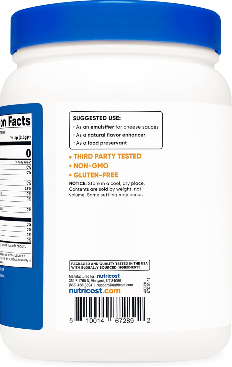 2LB Nutricost Sodium Citrate Powder - Non-GMO Food Grade Emulsifier & Flavor Enhancer