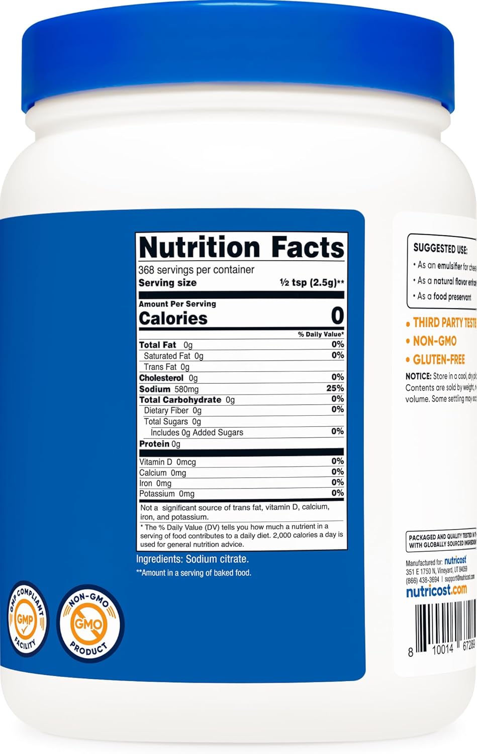 2LB Nutricost Sodium Citrate Powder - Non-GMO Food Grade Emulsifier & Flavor Enhancer