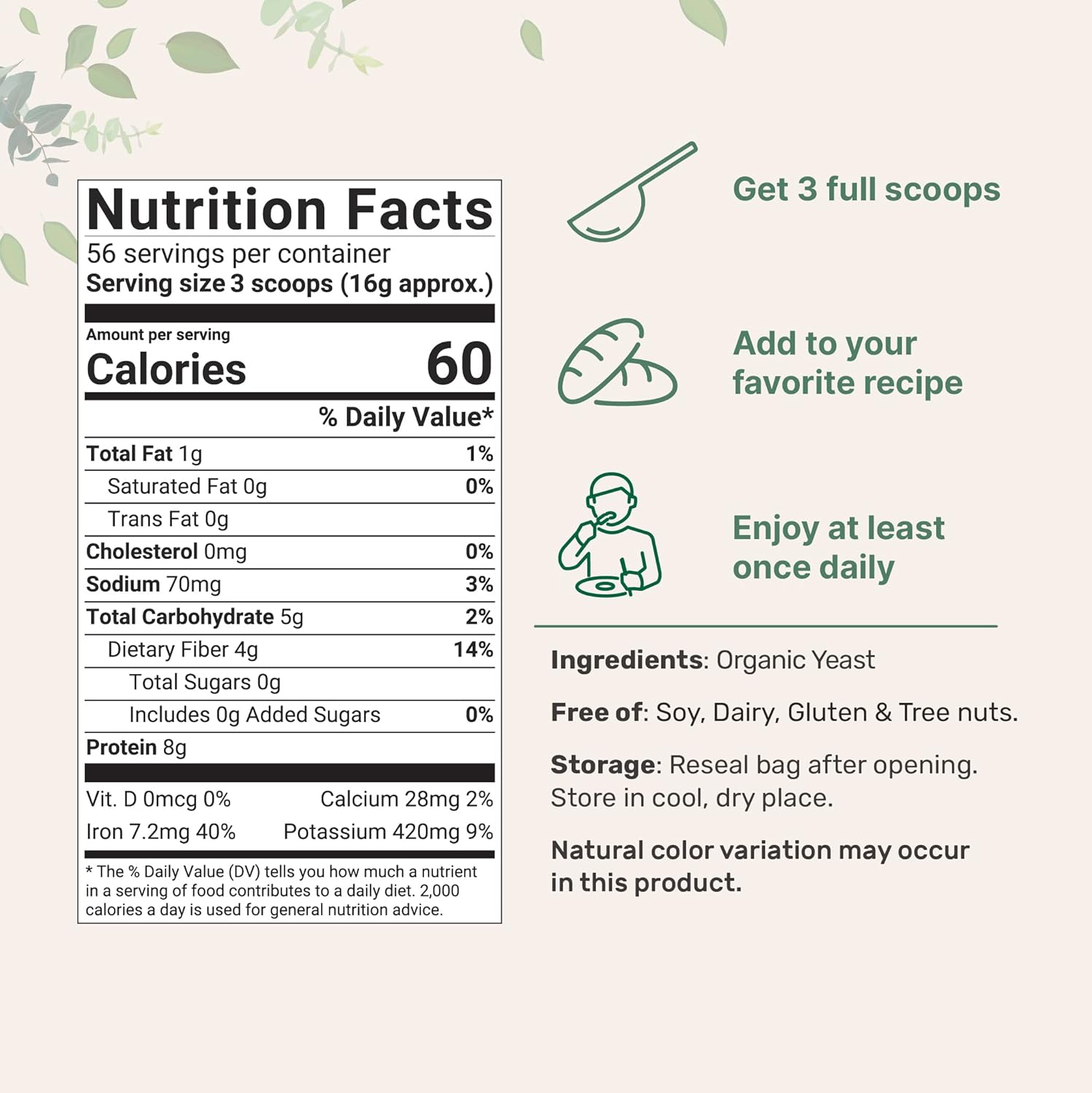 2lb Organic Non-Fortified Nutritional Yeast Flakes - Vegan Protein, B Vitamins, Beta-glucans - Keto Friendly, Dairy Free - Non-GMO, Gluten Free