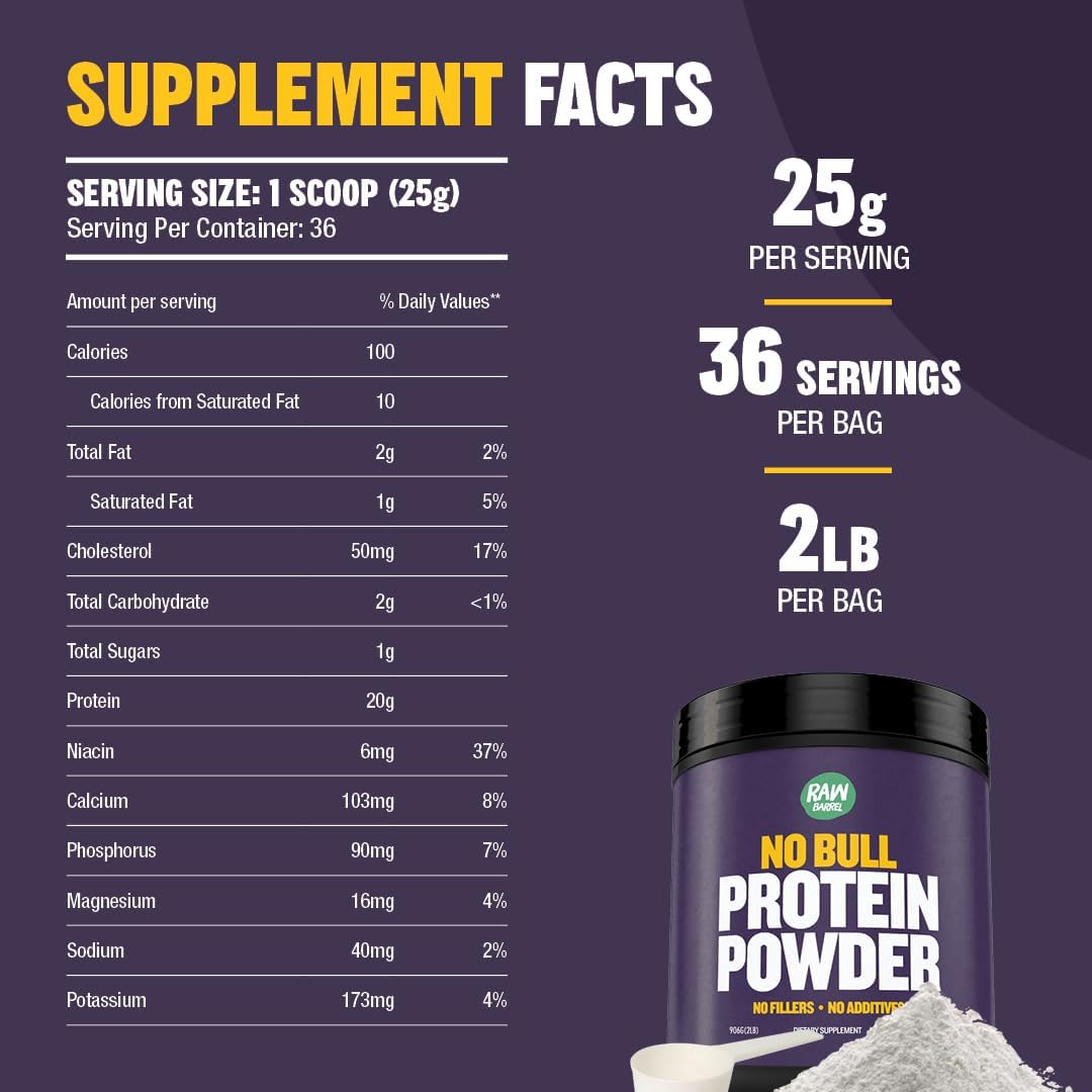 2lb Raw Barrel Unflavored Whey Protein Powder - High Protein, Low Carb, No Additives - Pure Instantized Whey Supplement