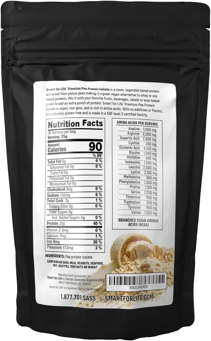 2lb Smart for Life Organic Vegan Pea Protein Shake - Keto & Vegetarian Friendly - BCAA's & Easy to Digest - Plant-Based Meal Replacement