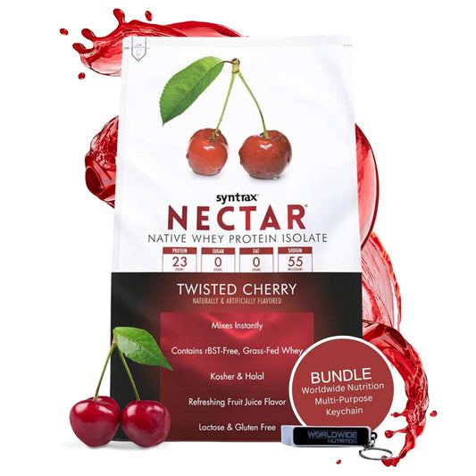 2lb Twisted Cherry Flavored Whey Isolate Protein Powder Bundle - Gluten & Lactose Free - Includes Nutrition Keychain