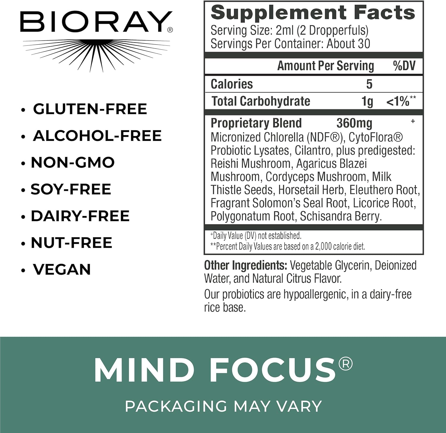 2oz BIORAY Mind Focus Herbal Supplement for Mental Clarity