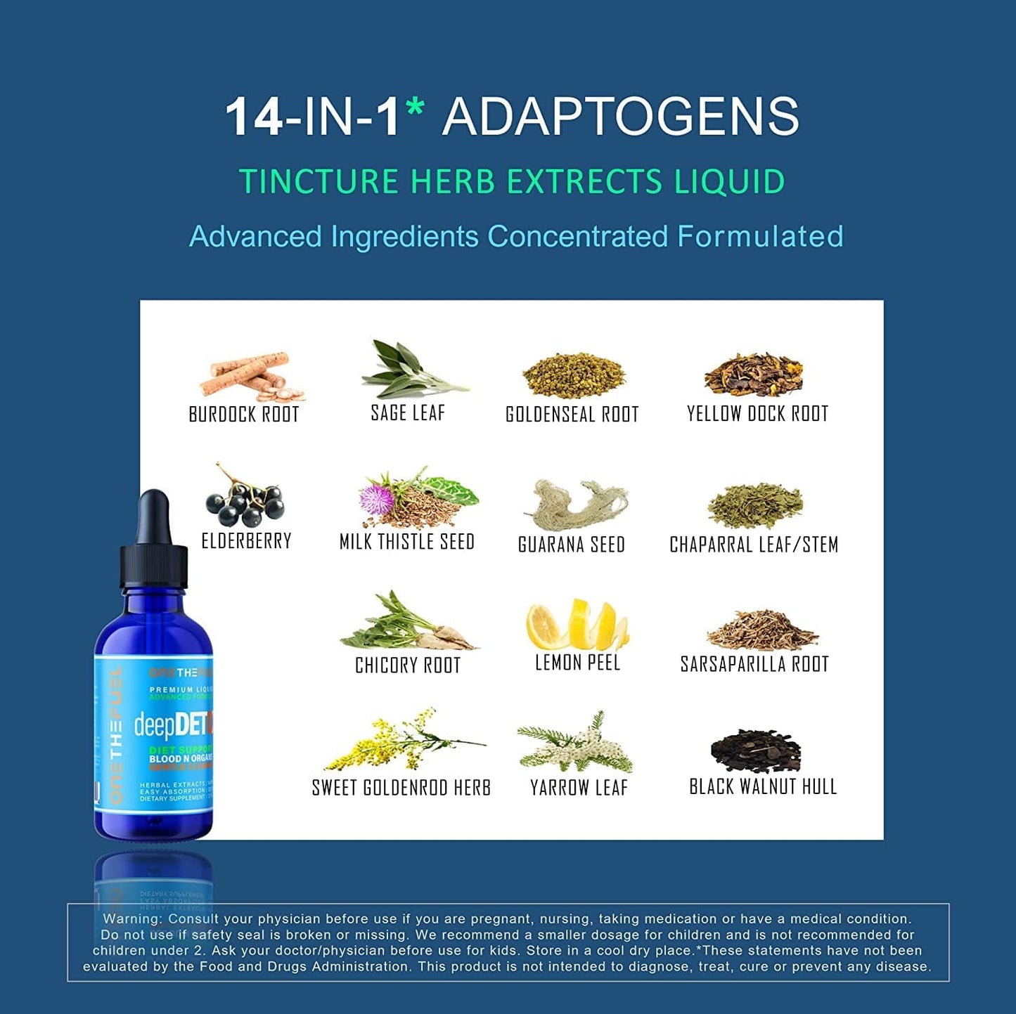 2oz ONETHEFUEL Deep Detox Herbal Cleanse Supplement - Colon, Intestinal, Gut, Liver Support for Blood and Skin - Vegan Liquid Tincture