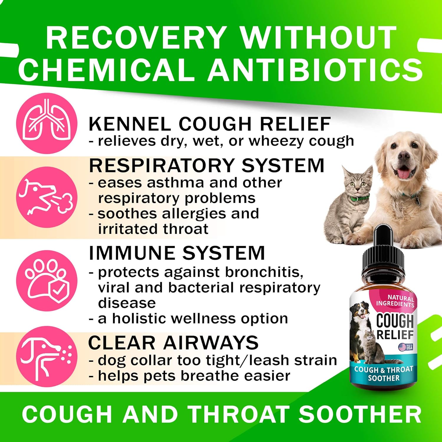 2oz Pet Herbal Remedy for Kennel Cough in Dogs and Cats - Throat Soother and Respiratory Support - Homeopathic Treatment for Pet Cough, Asthma, and Sinus Congestion - Made in USA