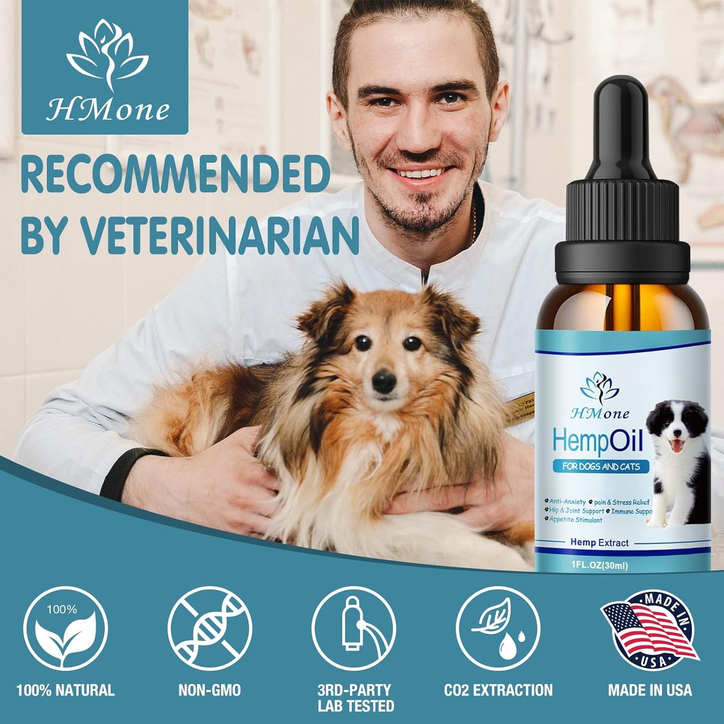 2PACK HMonemetabolism boosterOil for Dogs and Cats: Anxiety, Stress, Seizures, Arthritis, Hip Joint Pain Relief - Calming Drops, Sleep Aid