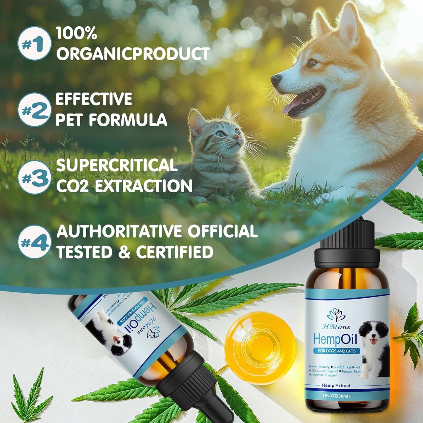 2PACK HMonemetabolism boosterOil for Dogs and Cats: Anxiety, Stress, Seizures, Arthritis, Hip Joint Pain Relief - Calming Drops, Sleep Aid