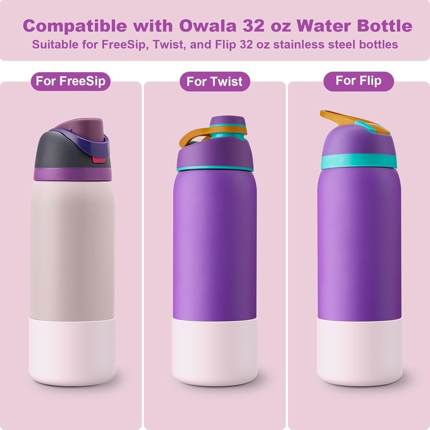 2PCS Silicone Protective Sleeves for Owala Stainless Steel Water Bottles - Anti-Slip Bottom Bumper for 24oz, 32oz, 40oz - Compatible with FreeSip, Twist, and Flip