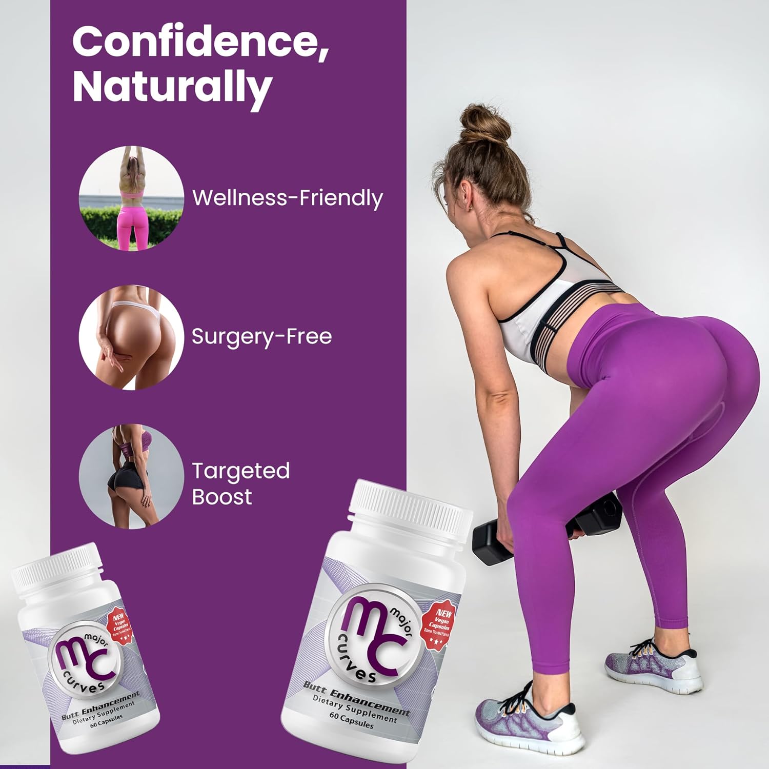 3 Bottles Major Curves Butt Enhancement and Enlargement Capsules - Natural Pills for Bigger Booty